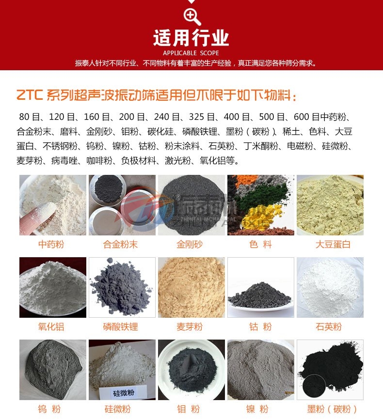 三氧化二鉻超聲波振動(dòng)篩適用行業(yè)